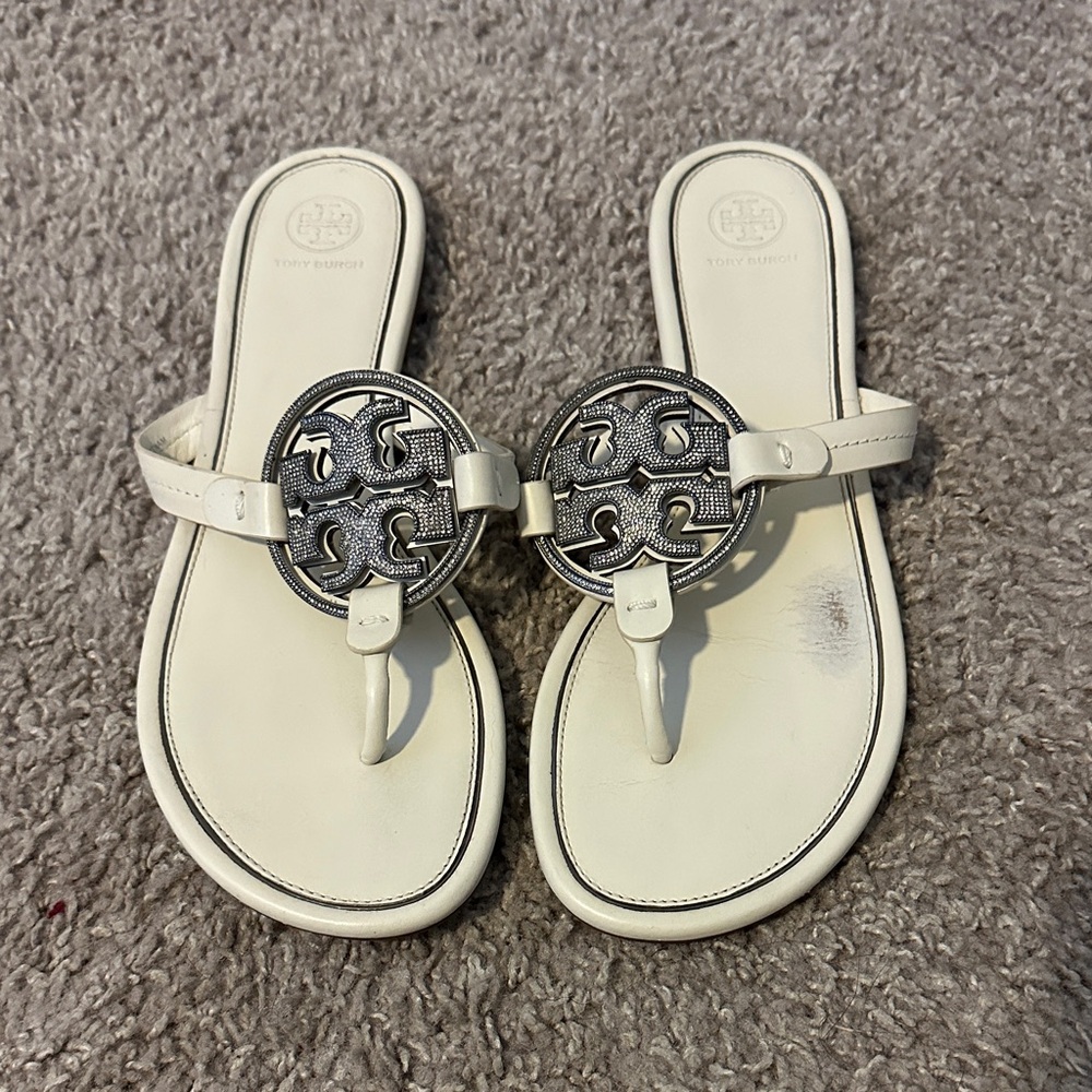 Tory Burch Cream Sandals with Silver Accent
